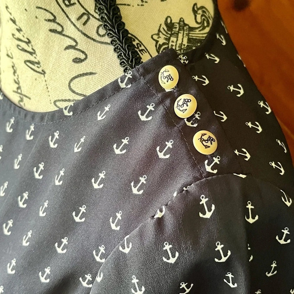 J. Crew Blue Nautical Anchor Blouse Beach Coastal XXS 3/4 sleeve Retro Y2k Prep - Picture 6 of 11